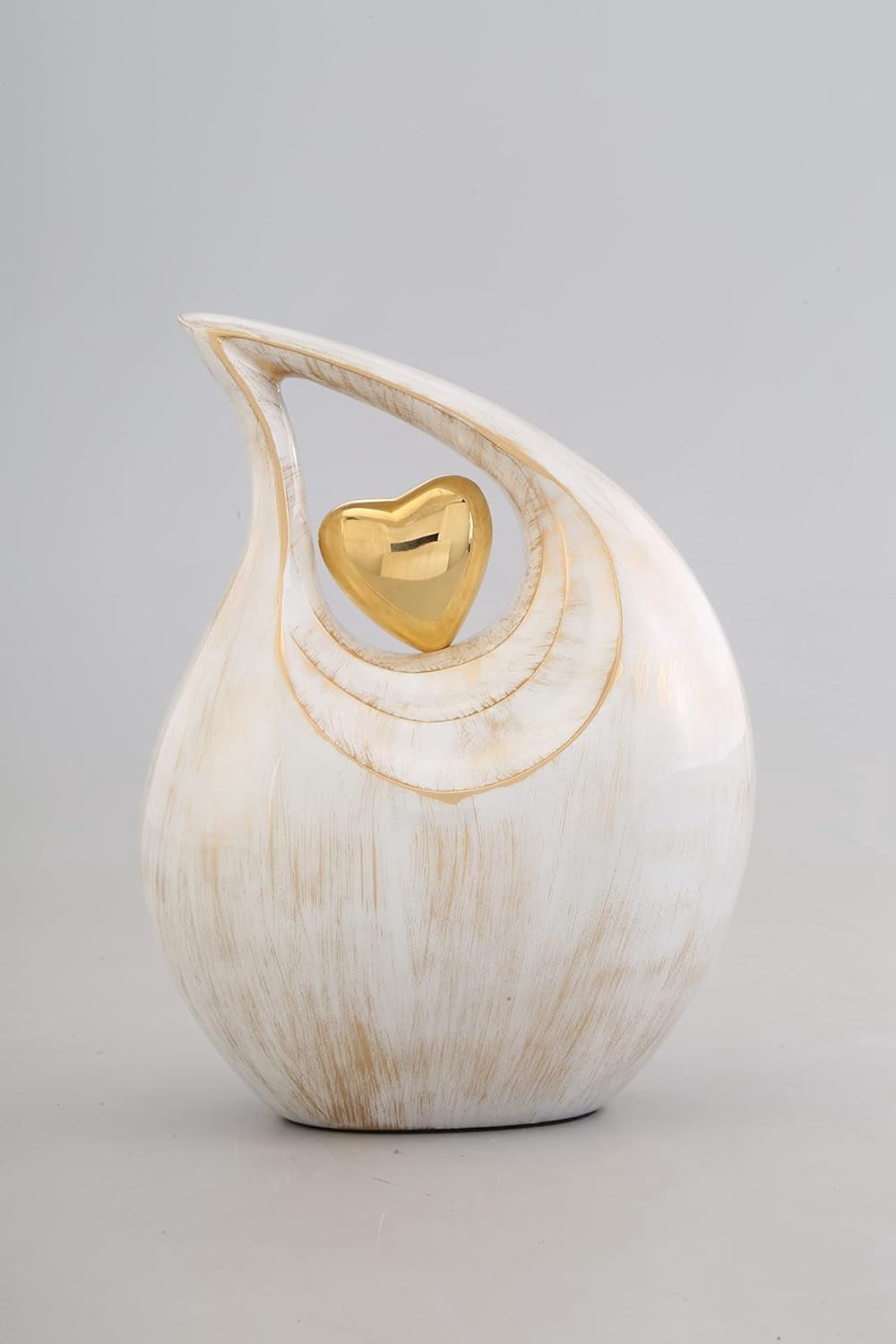 White Golden Teardrop Heart Urn for Human Ashes| Cremation Urns for Adult Ashes |Burial Ash Urn for Men & Women | Decorative Cremation Earns for Man/Male/Female & Humans | Large | 2.5 Litre Capcity