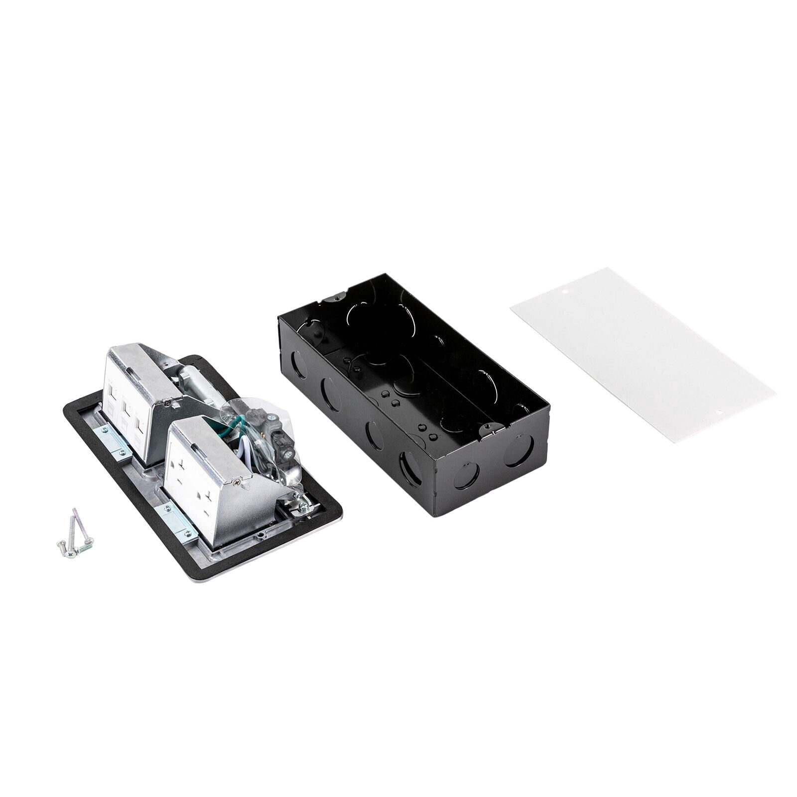 Pop-Up Floor Outlet Box With 15 Amp TR Duplex Receptacle - Black, For Wood Sub-Flooring