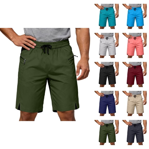 Bermuda Shorts for Men Summer Casual Lightweight Elastic Waist Straight Leg Loose Athletic Shorts with Zipper Pockets