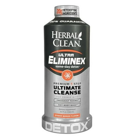 Herbal Clean - Ultra Eliminex, Premium 1 Step Ultimate Cleanse, Same-Day Detox, Strongest 20g Blend (Strawberry Mango, 32 fl oz)