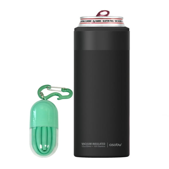 Asobu Skinny Can Kuzie Insulated Stainless Steel Sleeve for a Slim 12 oz Cans, Black