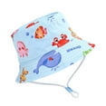 thumbnail image 5 of LIIPEE Girls Boys Sun Cap Cartoon Printed Adjustable Strap Bucket Wide Brim Hat Protection Caps Comfort School Hats,Light Blue,1-3 Years, 5 of 5