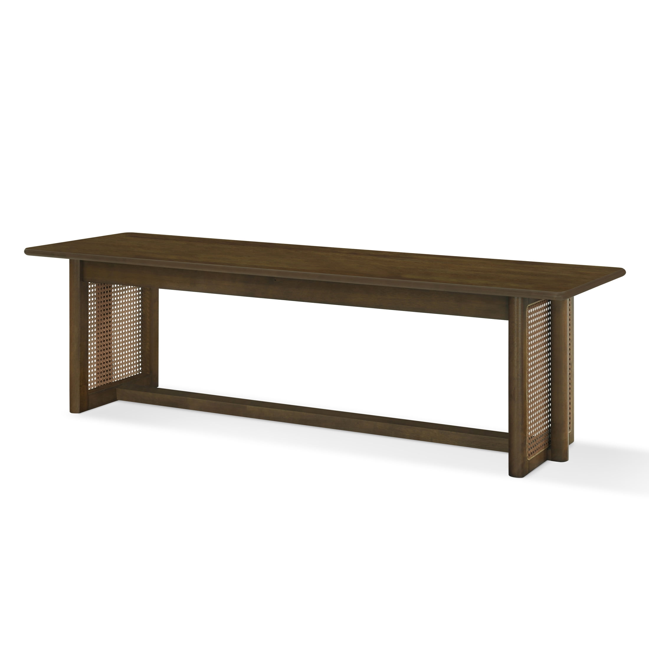 Christopher Knight Home 59" Bohemian Rubberwood Dining Bench with Plastic Rattan Accents, Walnut