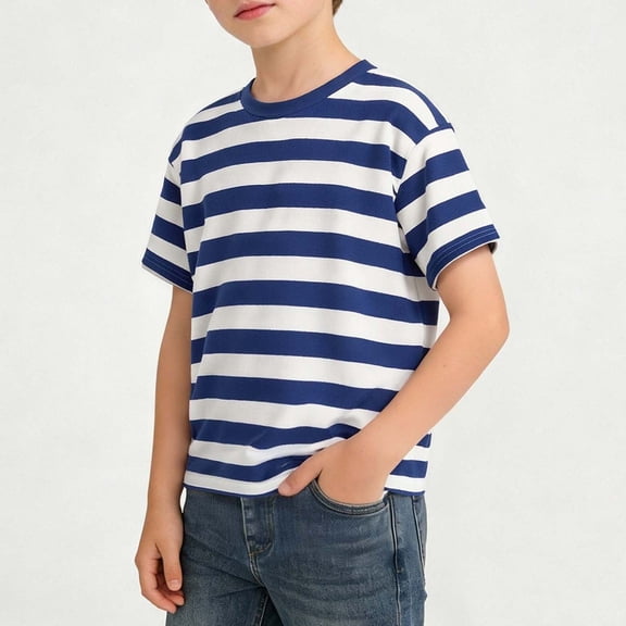 Fnooota Boys Cotton T-shirts, Casual Stripe Summer Short Sleeve Kids Summer Tops Dark Blue Size 14