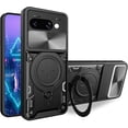 thumbnail image 1 of KOMI for Google Pixel 9A Case with Magnetic Ring Kickstand, Lens Protection Shockproof Stand Case with Slide Camera Cover for Pixel 9A Black, 1 of 5