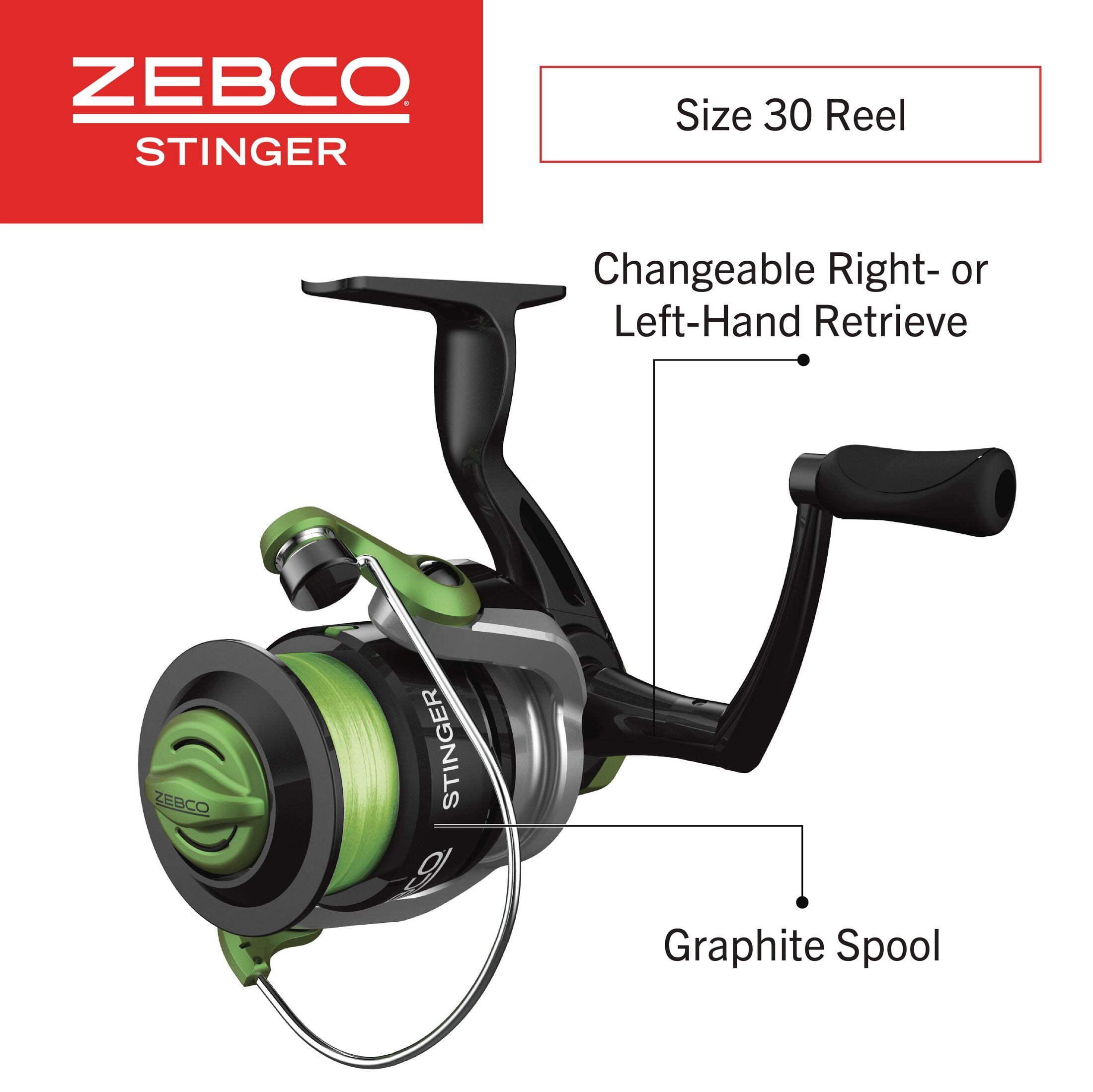 Zebco Stinger Spinning Reel and Fishing Rod Combo, 6-Foot 6-Inch Fishing Pole, Size 30 Reel, Silver/Black
