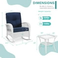 thumbnail image 5 of MEETWARM 3 Pieces Patio Conversation Set, Rattan Outdoor Rocking Patio Bistro Set with 2 Rockers and 1 Side Table with 4" Thick Cushions, Outdoor Furniture Set for Porch Backyard, White Wicker/Navy, 5 of 9