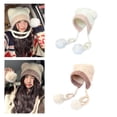 thumbnail image 2 of Teens Knit Windproof Hat with Pompoms Decor Outdoor Cat Ear Hat for Women, 2 of 15
