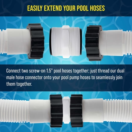 U.S. Pool Supply 1.5 Pool Split Hose Connector Adapter with Gaskets, Pack of 2 - Hose Extender Joint Connection - Above Ground Replacement Compatible with Intex Pool Filter Pumps