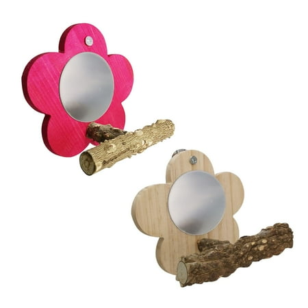 

MEGAWHEELS Flower Bird Mirror with Perch|Parrot Wood Perch Stand|Bird Mirror with Wooden Perch Stand Toys for Small Cockatoo African Greys Macaw