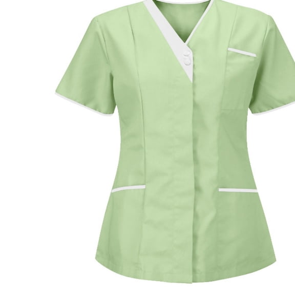 LYMAYTER Women Medical Scrub Tops for S-3XL Buttoned Collar Nurse Uniform T-Shirt Comfy Slim Medical Workwear