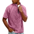 thumbnail image 2 of GrmtClth Mens Denim Shirts Distressed Washed Short Sleeve Tee Casual Henley Top Daily Quarter Zip Blouses Pink XL, 2 of 8