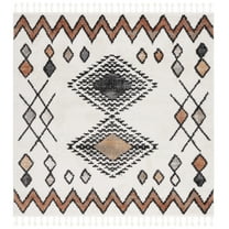 SAFAVIEH Moroccan Tassel Frank Southwestern Area Rug, Ivory/Orange, 6'7" x 6'7" Square