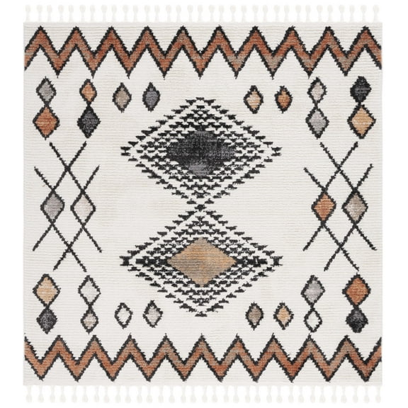 SAFAVIEH Moroccan Tassel Frank Southwestern Area Rug, Ivory/Orange, 6'7" x 6'7" Square