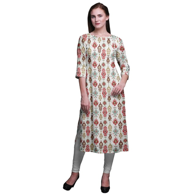 Bimba Robe Kurti Longue Imprimée Tunique Droite Manches 3/4 Robes pour Femmes Haut