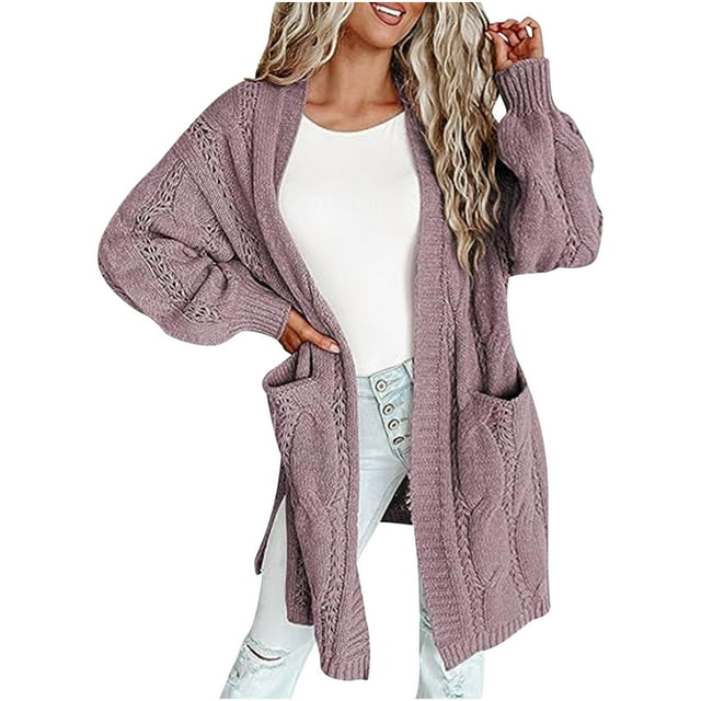 Styesk Cardigan Sweaters for Women Open Front Chunky Long Cardigans Casual Loose Fit Crochet Sweaters Versatile Solid Color Fall Outfits Comfy Long Sleeve Knit Cardigans with Pockets