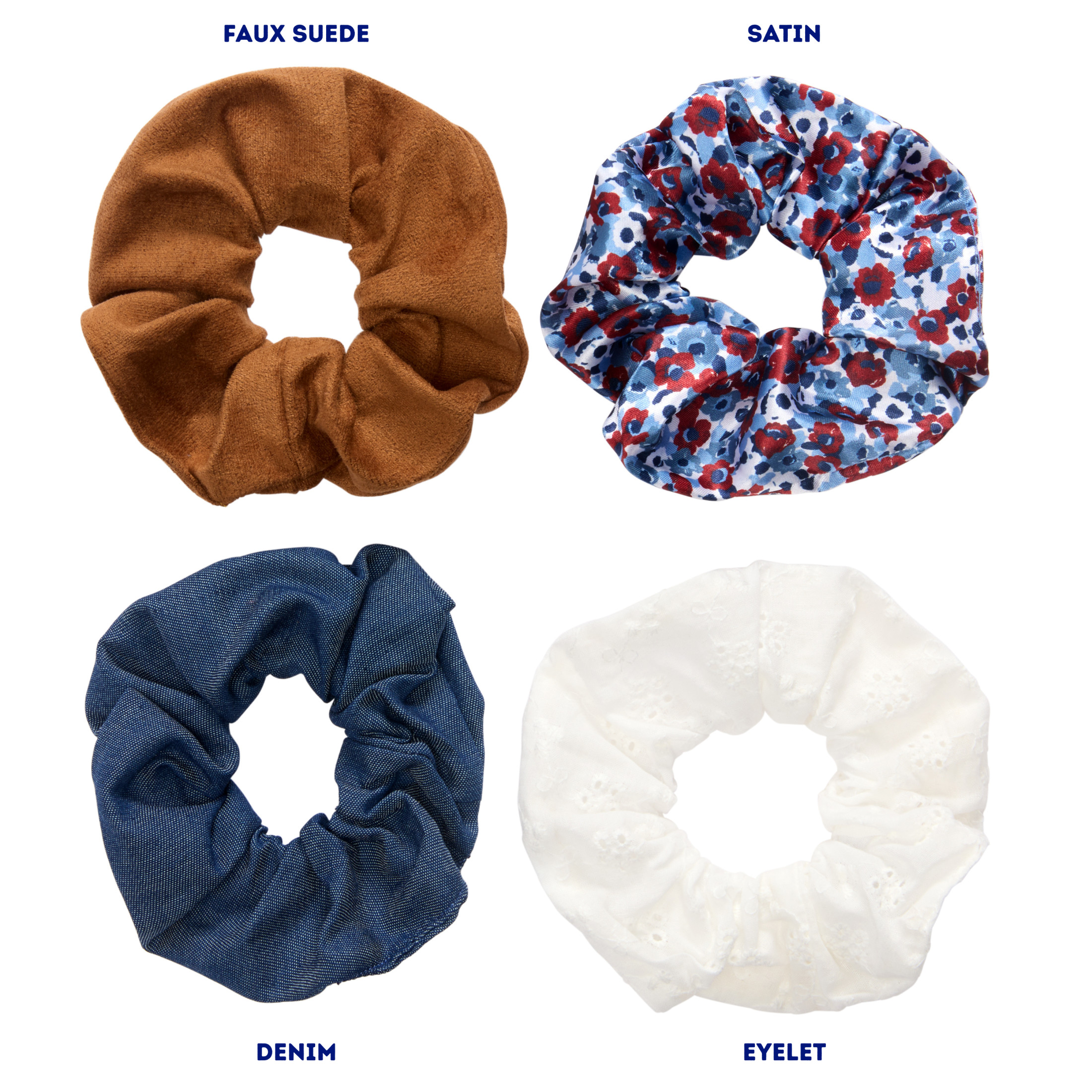Goody Lee Ouchless Scrunchies, Mixed Colors, No Damage for All Hair Types, 4 Count