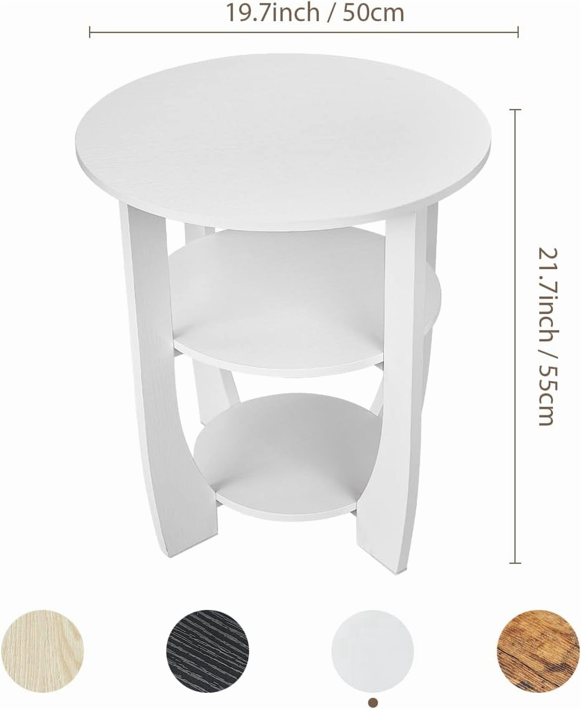 ZEXVIDA Round End Table with Storage Shelf,3 Tier Modern Side Table, Sofa Recliner Side Table,Accent Coffee Table,Nightstand for Living Room Bedroom for Small Spaces,19.7" D x 21.7" H (White)