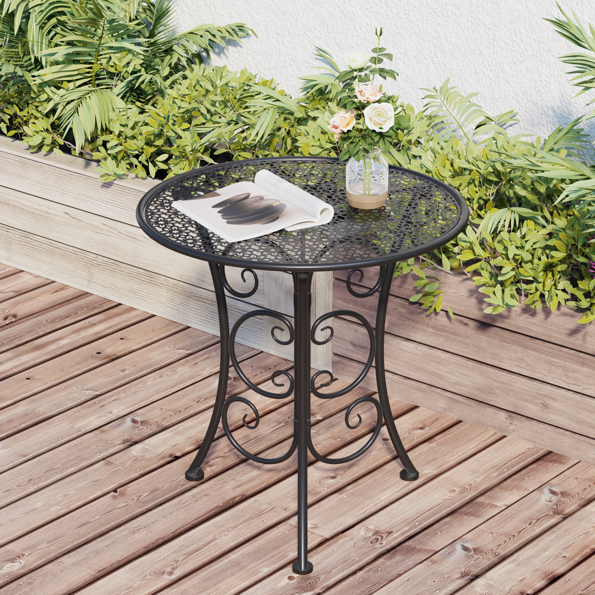 Small Outdoor Bistro Table, Metal End Side Table for Garden Backyard