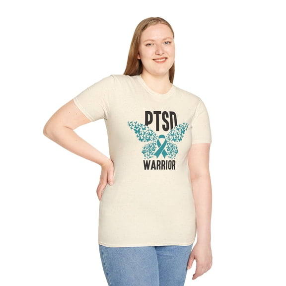 Teal Ribbon, Gildan Unisex Softstyle T-Shirt, PTSD Graphic Tee, S-3XL