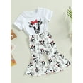 thumbnail image 3 of Gueuusu Western Toddler Baby Girls Outfits Short Sleeve Letter Printed T-Shirt Top Cow Print Bell Bottom Pants Clothes Set (Bow , 2-3 Years ), 3 of 9