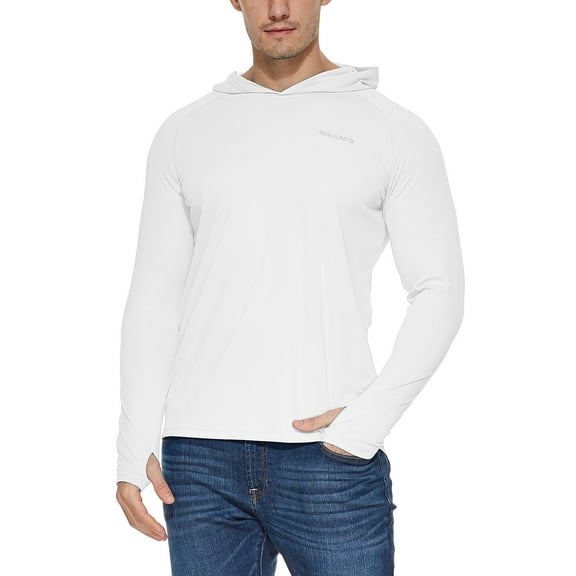 BALEAF Men's Long Sleeve Fishing Hoodie Pullover Sweatshirt Shirt White XS