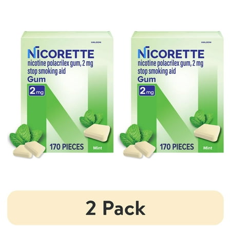 (2 pack) Nicorette Nicotine Gum, Stop Smoking Aids, 2 mg, Mint, 170 Count