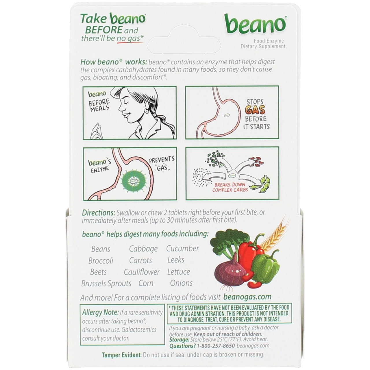 6 Pack - Beano Food Enzyme Dietary Supplement, Tablets, 100 Each