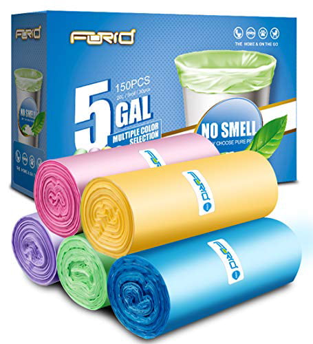 5 Rolls Small Trash Bags 100 Counts Clear 4 Gallon Small Garbage Bags for home office kitchen Trash Can Bathroom Bedroom（Pink） 