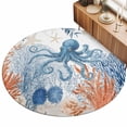 thumbnail image 2 of Round Area Rugs 7Ft, Coastal Blue Octopus Non-Slip Washable Circle Rugs Carpet, Summer Nautical Marine Life Leaves Indoor Outdoor Rug Floor Mats Throw Runner for Bedroom Living Room Bathroom, 2 of 8