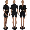 thumbnail image 3 of Women Two Piece Outfits Sets Summer Causal Short Sleeve Button Down Shirt And Shorts Matching Set With Pockets, 3 of 4