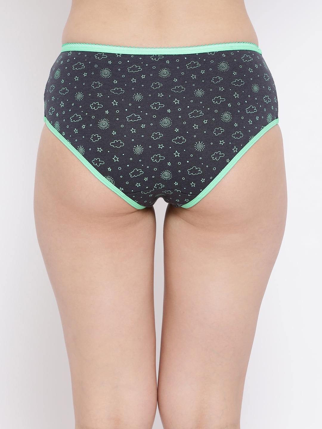 Clovia Cotton Mid Waist Printed Hipster Panty with Mesh Insert In