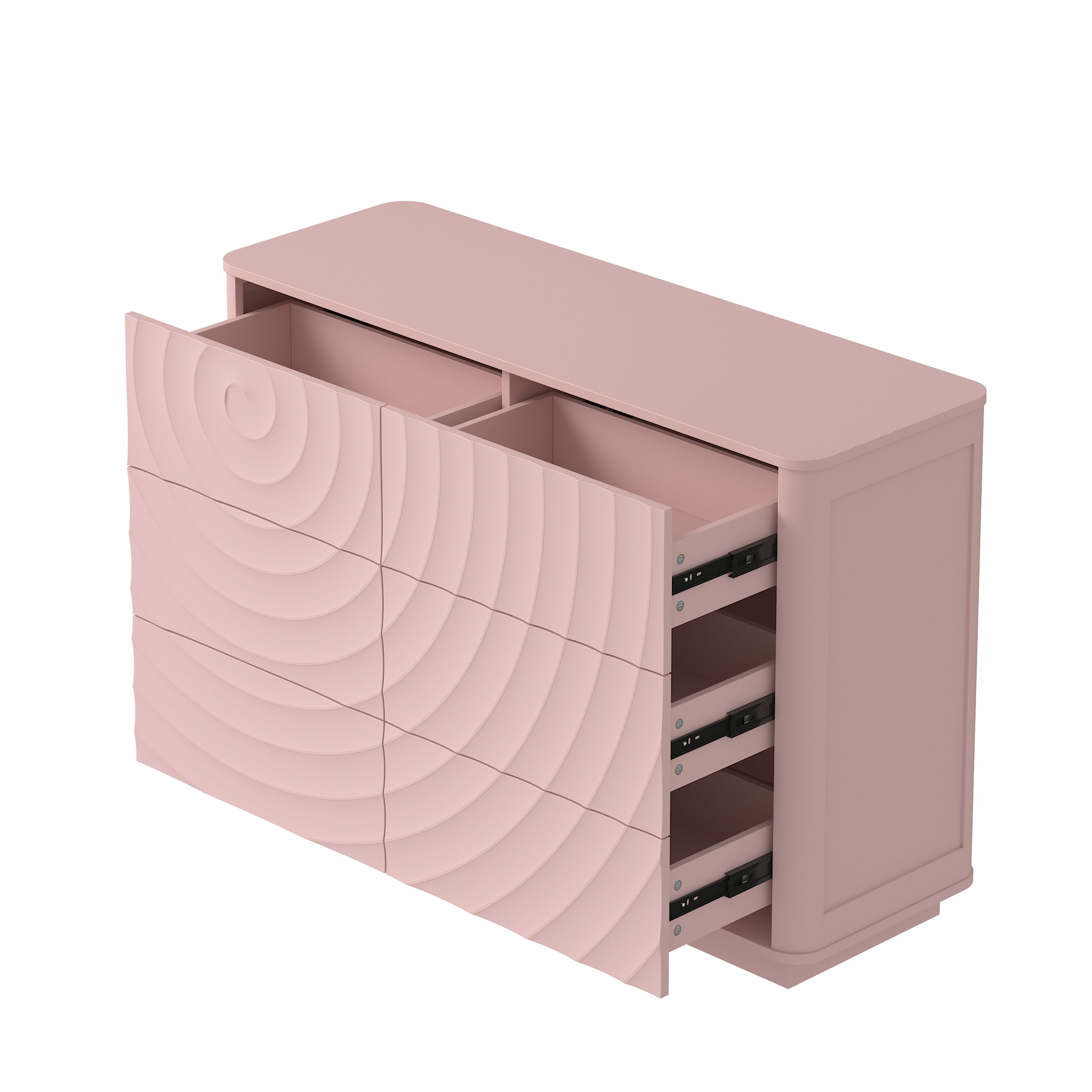 Homy Casa 46.5" Modern 6 Drawer Bedroom Dresser with Wave Fronts Pink