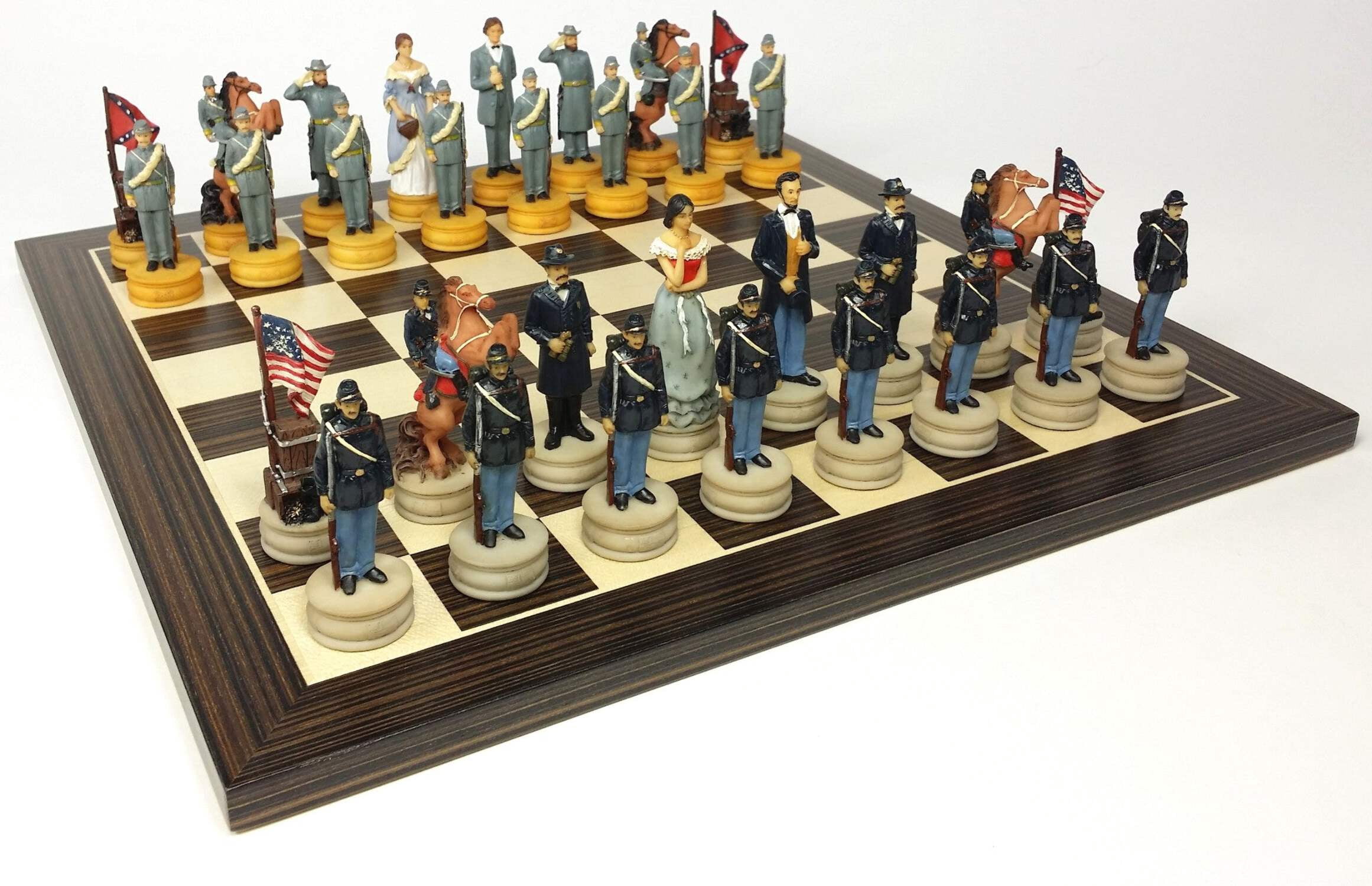 US American Civil War Wife Queens Chess set W 14" Ebony Black  Maple Wood Board