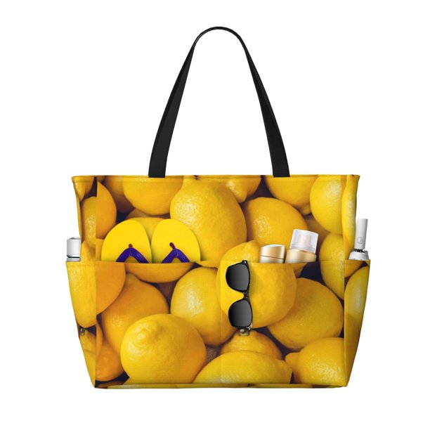 Fotbe Ripe Yellow Lemon Bolsa de Viaje para Playa - Resistente al Agua, Bolsa Tote de Gran Capacidad y Ligera con 7 Bolsillos para Mujeres y Hombres