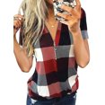 thumbnail image 1 of Femmes Colorblock Zip V Cou Manches Courtes Top, 1 of 2