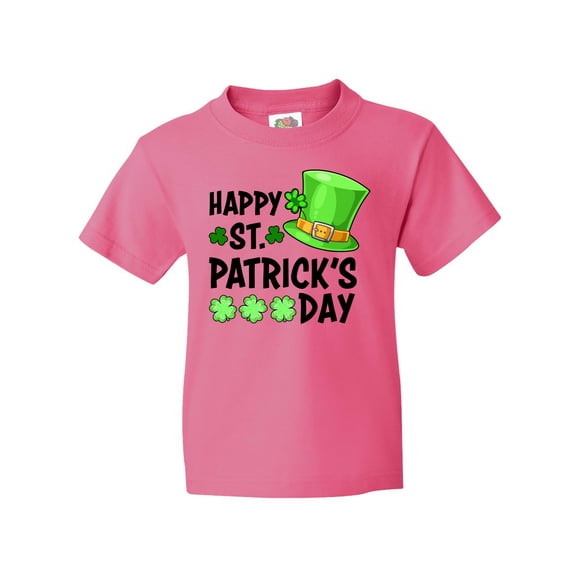 Inktastic Happy St. Patrick's Day Green Hat and Clovers Youth T-Shirt