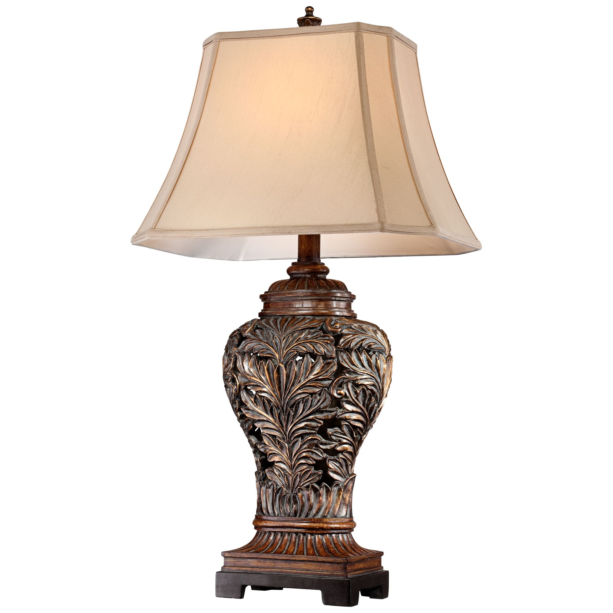Barnes and Ivy Traditional Table Lamps 32.5" Tall Set of 2 Bronze Curling Leaves Tan Rectangular Shade for Living Room Family Bedroom Bedside