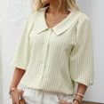 thumbnail image 6 of Viluyesy V-Neck T-Shirt for Womens 3/4 Sleeves Shirt Tops Relaxed Stripe Loose Blouse Green Size L, 6 of 8