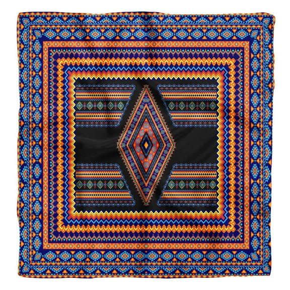 Phagun Black Aztec Geometric Pure Silk Printed Head Bandanas Summer Neck Wrap Square Scarf