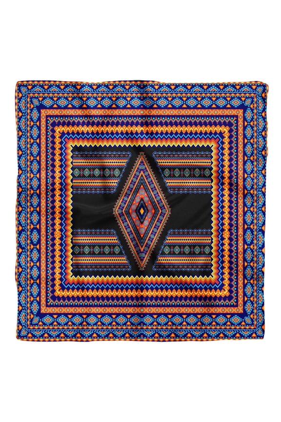 Black Aztec Geometric Pure Silk Printed Head Bandanas Summer Neck Wrap Square&nbsp;Scarf