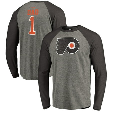 Philadelphia Flyers Bag - Philadelphia Flyers Fanatics Branded Father's Day Greatest Dad Raglan Tri-Blend Long Sleeve T-Shirt - Heathered Gray