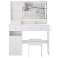 thumbnail image 2 of Makeup Vanity Desk Set with Mirror And Light, Make Up Vanity Set With Padded Stool, 3 Color Light Modes, Hairdryer Holder, Charging Station, Makeup Table For Bedroom, 2 of 9