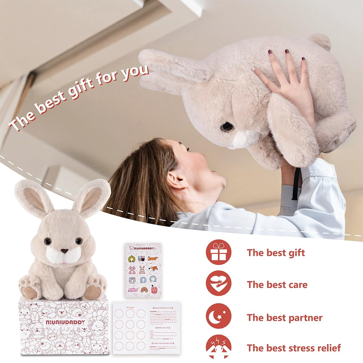 Niuniu Daddy 14"Bunny Weighted Stuffed Animals Sitting Plush Toy Anxiety Relief Sensory Toy for Kids Adults Birthday Easter Christmas Gift