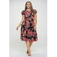 thumbnail image 5 of Women's Short Puff Sleeve Midi Floral Cocktail Flare Tea Party, Formal and Casual Dresses(Black Red 1x-2x Plus Size), 5 of 5