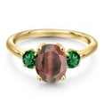 thumbnail image 3 of Gem Stone King 10K Yellow Gold Red Tiger Eye and Green Nano Emerald Engagement Ring for Women | 2.10 Cttw | Oval 9X7MM | Gemstone Birthstone | Size 7, 3 of 6