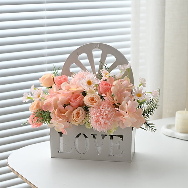 Plastic Hanging Basket Artificial Rose Hanging Basket Ornament for Wall Railing Cabinet Surface Decor(1Pcs) Rkxzt