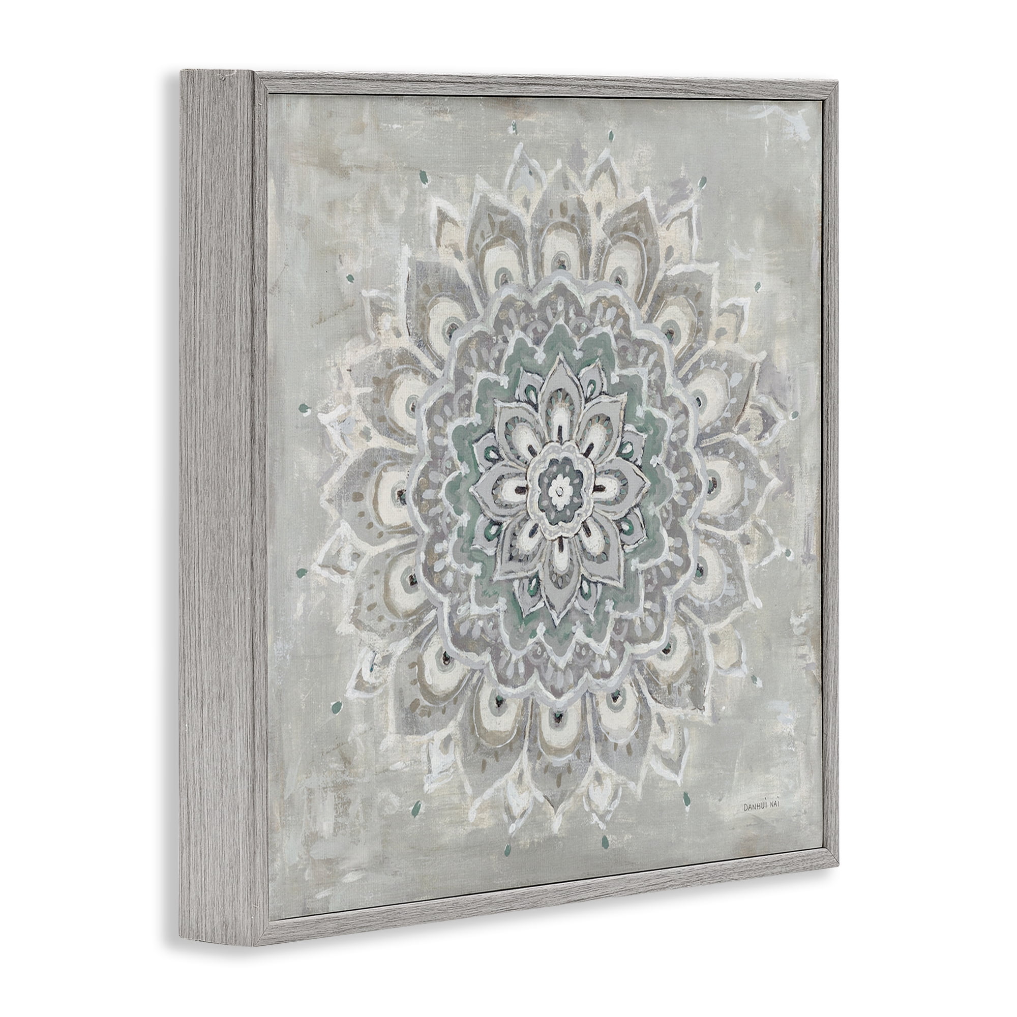 Stupell Industries Gentle Mandala Flower Abstract Painting Gray Framed Art Print Wall Art, 12 x 12
