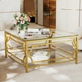 thumbnail image 4 of Harper & Bright Designs Modern Glass Coffee Table with Lower Shelf, Square Gold Center Table with Storage for Living Room, Transparent, 4 of 15