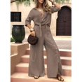 thumbnail image 4 of Female Long Sleeve Beach Shirt Blouses Bathing Suit Cover Up Button Down Collar Brown L, 4 of 9